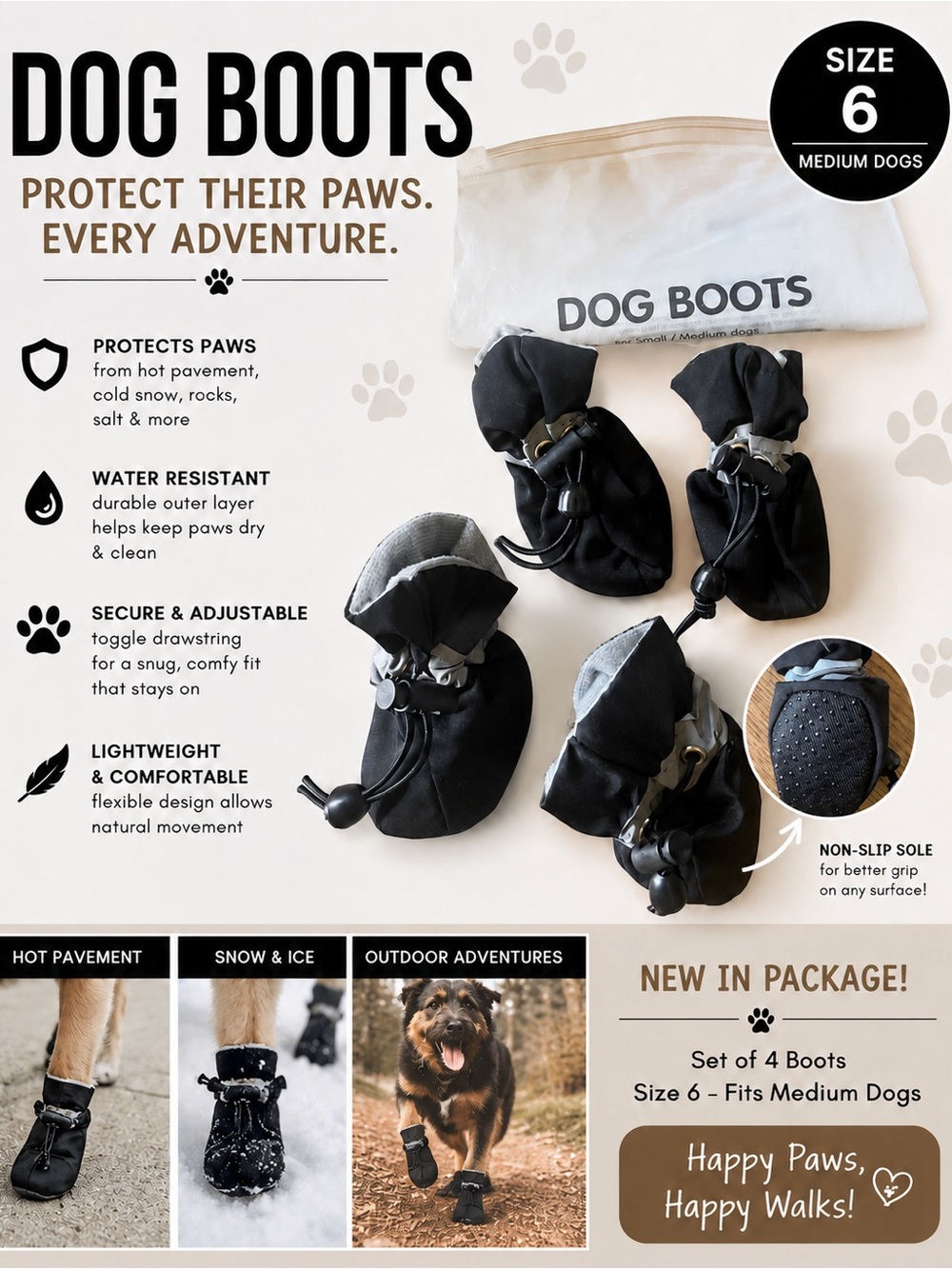 Boots Black Dog Boots with Drawstring - Size 6